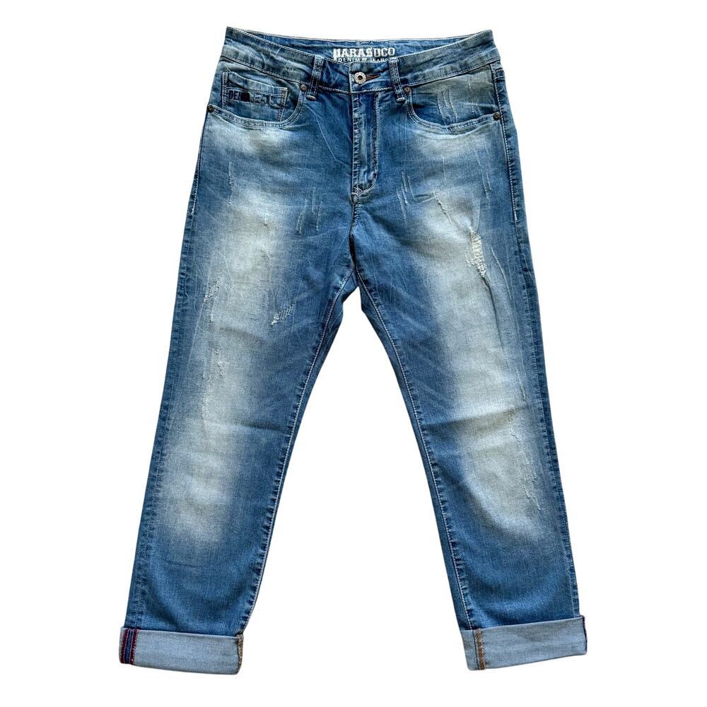 Parasuco Jeans Womens Size 27 Blue Crop‎ High Rise Distressed 1234